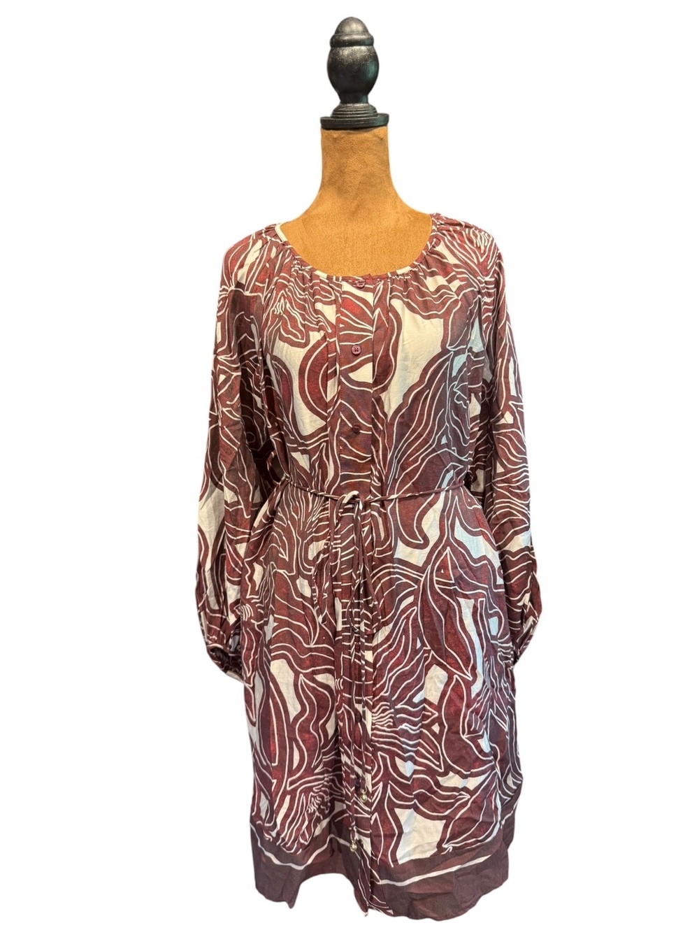 H&M Burgundy & Cream Abstract Print Button-Front Dress
